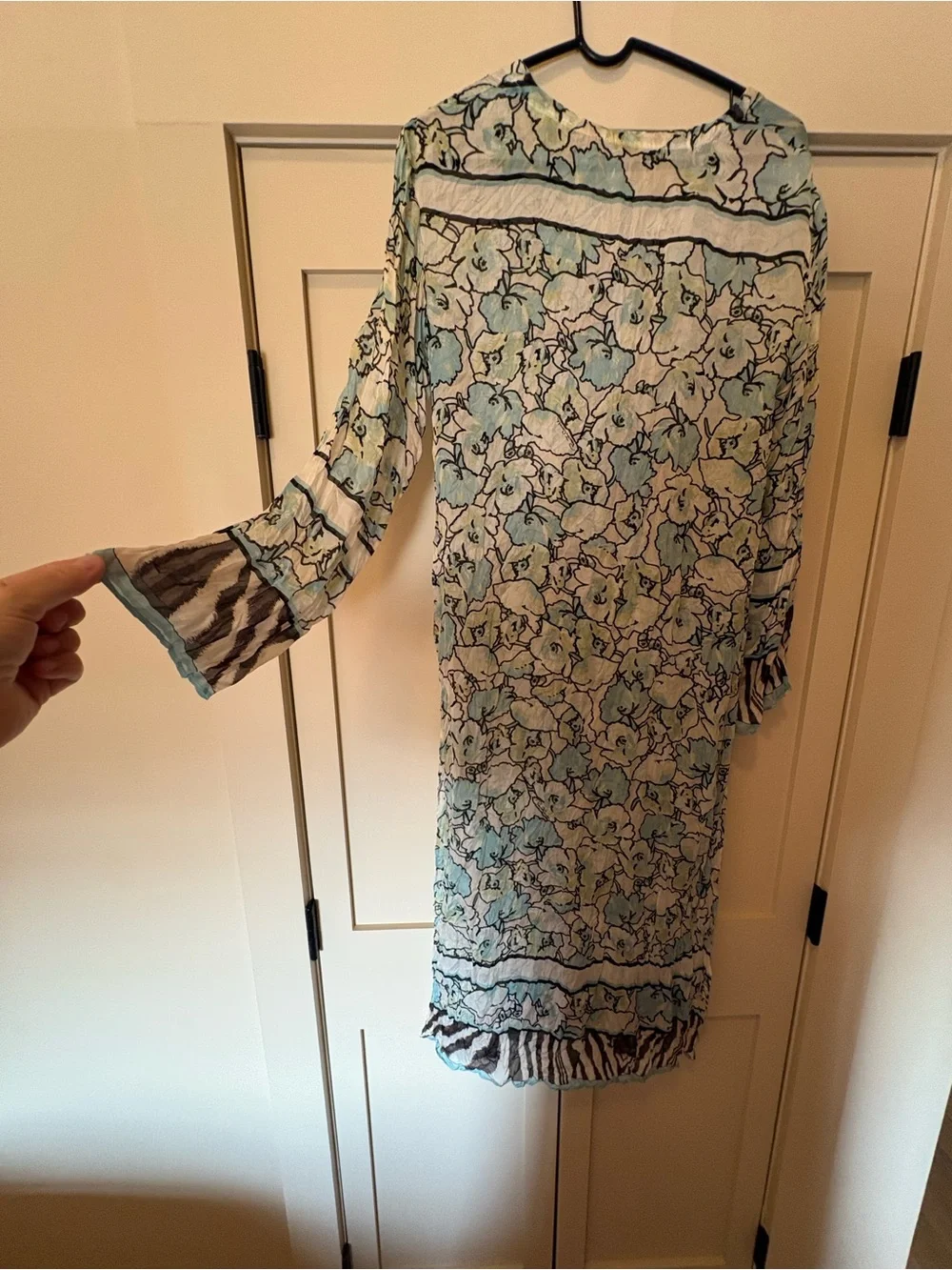 Roberto Cavalli Blue, White & Black Floral Long Sleeve Dress/Kaftan size 46